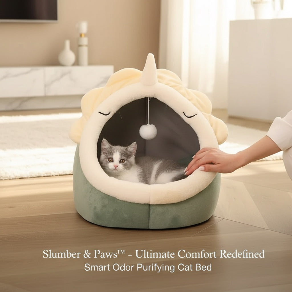 Милий будиночок для домашніх тварин Slumber & Paws у формі динозавра з м'якою підкладкою та іграшкою для котів чи собак